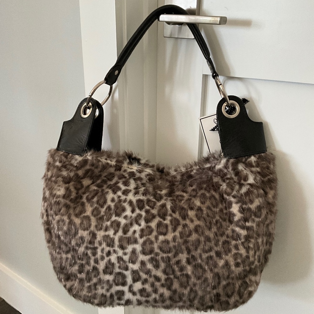Glenda Gies- Vivian-New! Shoulder bag- Snow Leopard Faux Fur-Retired
